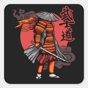 Adesivo Quadrado Belo Retro Samurai - Samurai segurando Katana