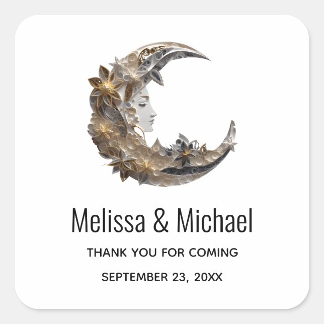 Adesivo Quadrado Belo rosto na lua Obrigado (Frente)