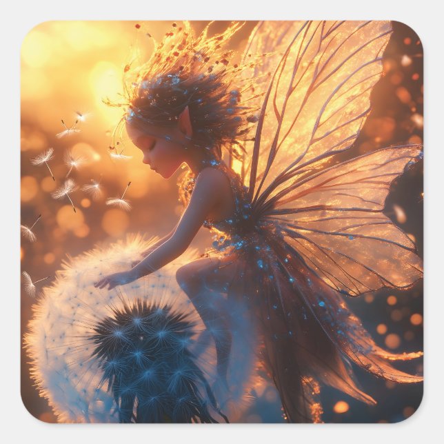 Adesivo Quadrado Belo Sol Fada com Dandelion (Frente)
