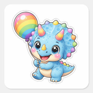 Adesivo Quadrado Belo Triceratops Balão Arco-íris