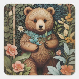 Adesivo Quadrado Belo Urso Castanho William Morris Inspirou