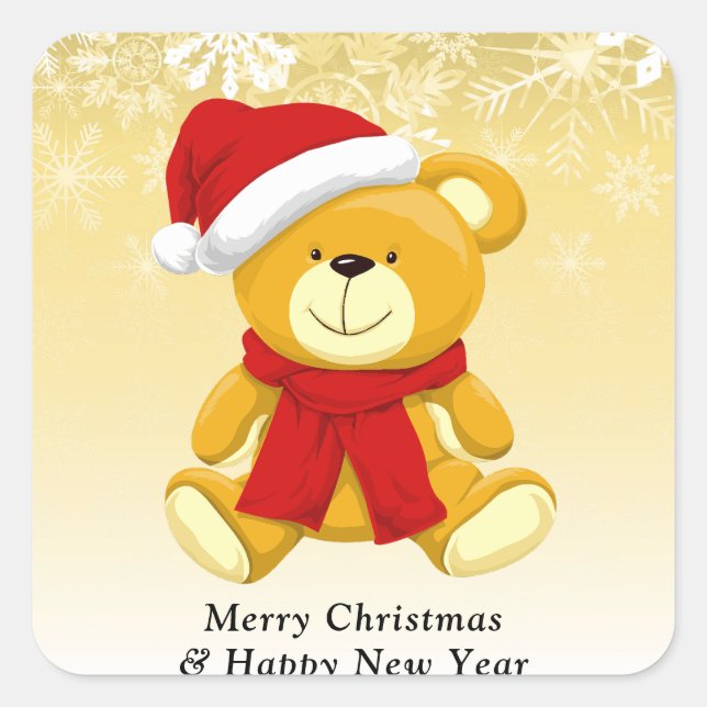Adesivo Quadrado Belo Urso de Teddy Feliz Feriado de Natal (Frente)