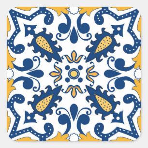 Adesivo Quadrado 💙 💛 Belos Azulejos azuis e amarelos,