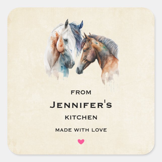 Adesivo Quadrado Belos Cavalos Cozinha do Estilo de Boho Ocidental (Frente)