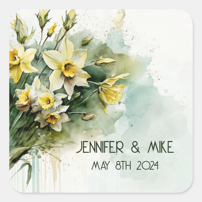 Adesivo Quadrado Belos narcisos de água amarela (Frente)