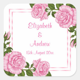Adesivo Quadrado Belos Ramalhetes de Canto Rosa Casamento