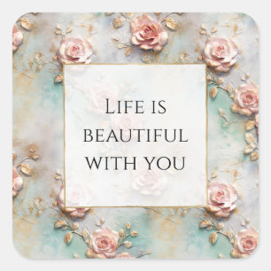 Adesivo Quadrado Belos Rosas Românticos Cinza Rosa Românticos