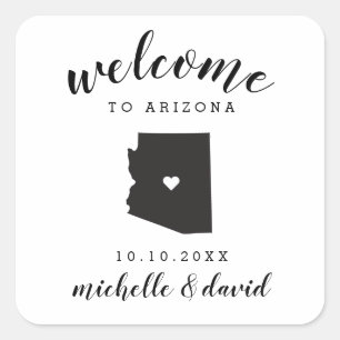 Adesivo Quadrado Bem-vindo à Arizona   Favor personalizado de casam