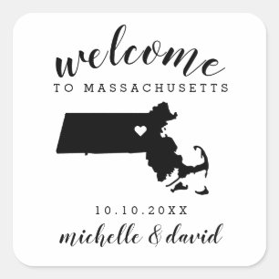Adesivo Quadrado Bem-vindo a Massachusetts   Favor personalizado de