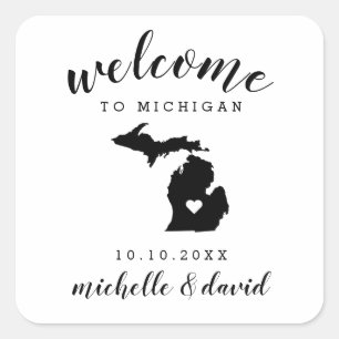 Adesivo Quadrado Bem-vindo a Michigan Favor de casamento