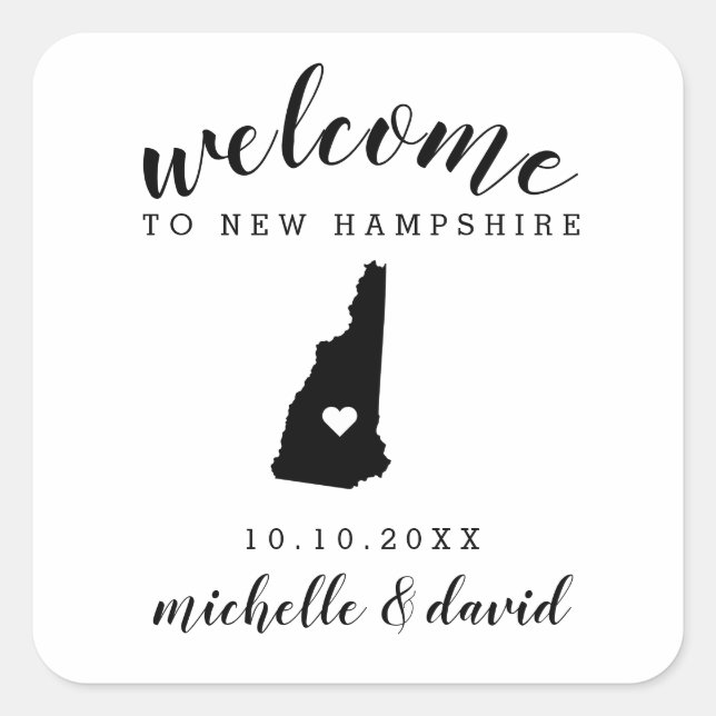 Adesivo Quadrado Bem-vindo a New Hampshire | Favor personalizado de (Frente)