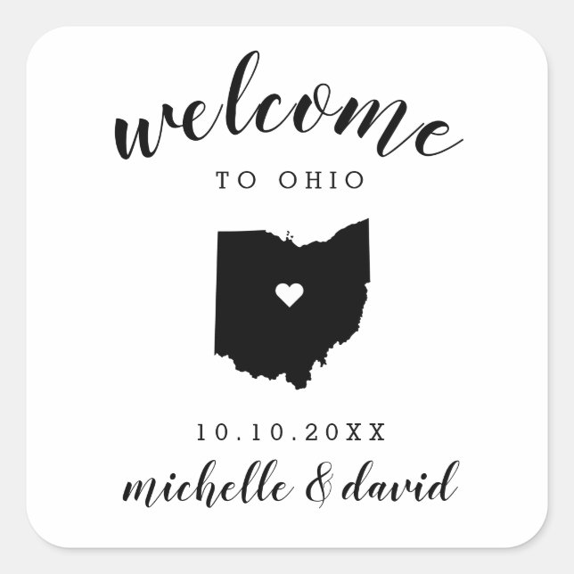Adesivo Quadrado Bem-vindo a Ohio | Favor personalizado de casament (Frente)