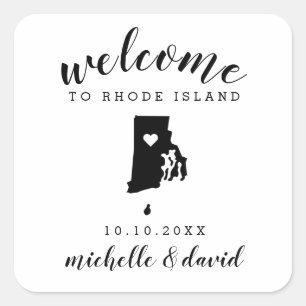 Adesivo Quadrado Bem-vindo a Rhode Island  Favor de casamento