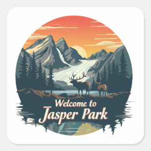 Adesivo Quadrado Bem-vindo ao Parque Nacional Canadiano Jasper