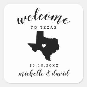 Adesivo Quadrado Bem-vindo ao Texas   Favor personalizado de casame