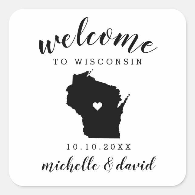 Adesivo Quadrado Bem-vindo ao Wisconsin | Favor personalizado de ca (Frente)