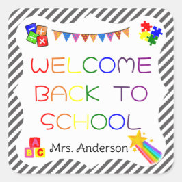 Adesivo Quadrado Bem-vindo de volta à escola no primeiro dia da esc