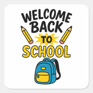 Adesivo Quadrado Bem-vindo de Volta ao Fun Backpack Lápis Escolar