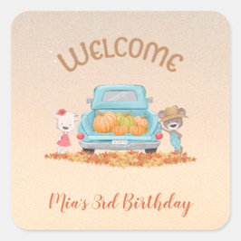 Adesivo Quadrado BEM-VINDO O Tema Do Outono Bears Caminhão Folhas d