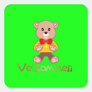 Adesivo Quadrado Bem-vindo Urso Apple Verde Bem-vindo