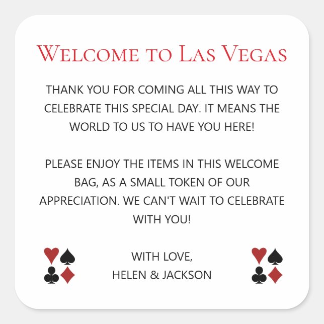 Adesivo Quadrado Bem-vindos a Las Vegas Wedding Gift Bag