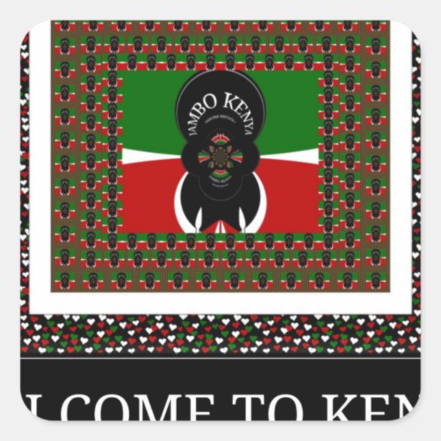Adesivo Quadrado Bem-vindos ao Quênia Mágico: Hakuna Matata (Frente)