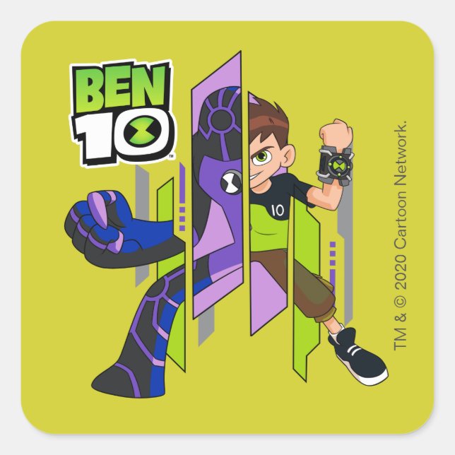 Adesivo Quadrado Ben 10 Atualizar Transformação de DNA (Frente)