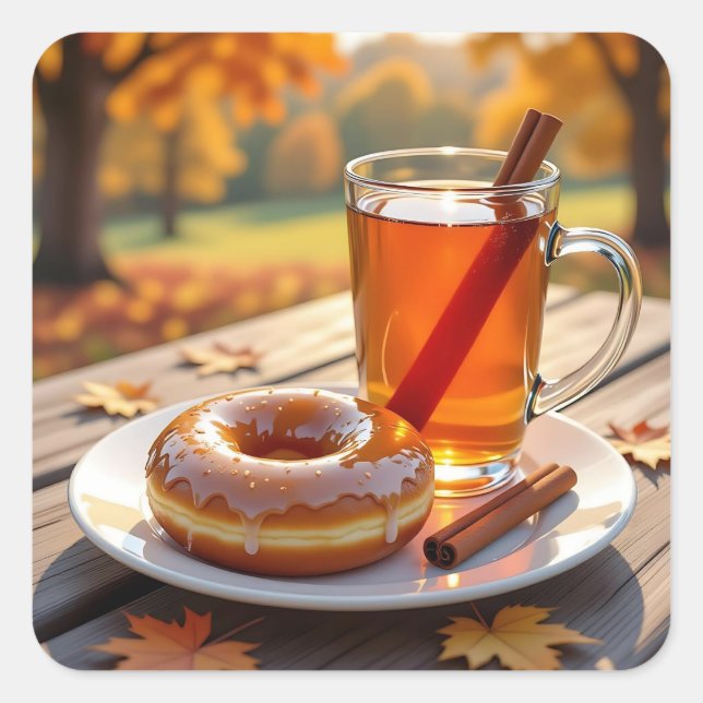 Adesivo Quadrado Bênçãos de Outono | Cider e Donut (Frente)