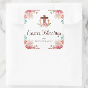 Adesivo Quadrado Benditos Coelhinhos de Páscoa Floral Cruz 