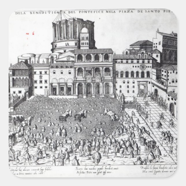 Adesivo Quadrado Benedição do Papa na Rua. Praça de Peter (Frente)