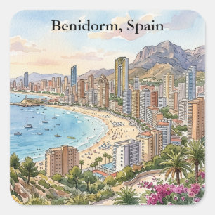 Adesivo Quadrado Benidorm Vintage Retro Espanha Costa Blanca Férias