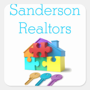 Adesivo Quadrado Bens imobiliários, casa e chaves, corretor de