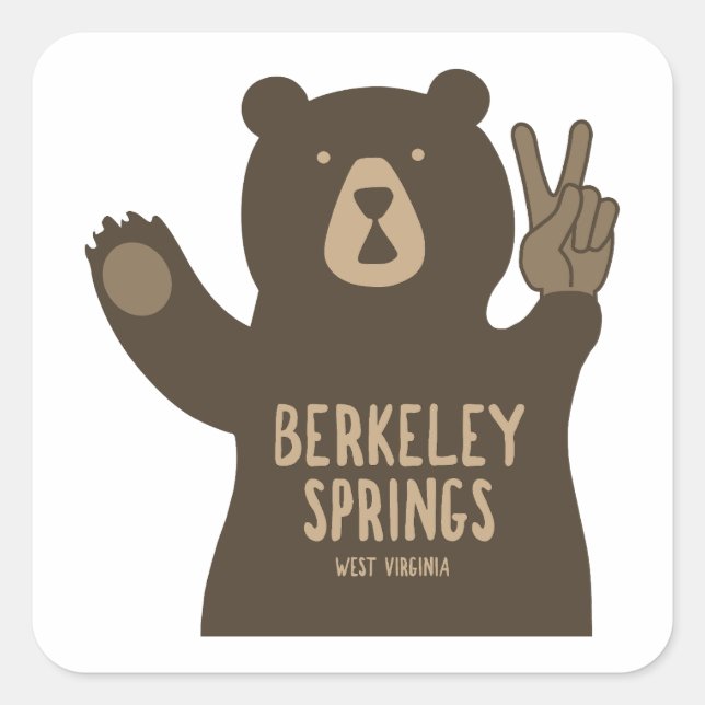 Adesivo Quadrado Berkeley Springs West Virginia Peace Bear (Frente)