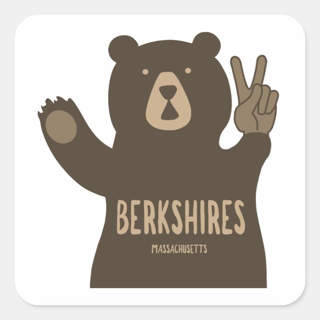 Adesivo Quadrado Berkshires Massachusetts Peace Bear (Frente)