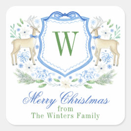 Adesivo Quadrado Berna de Aquarela Monograma Crest Natal