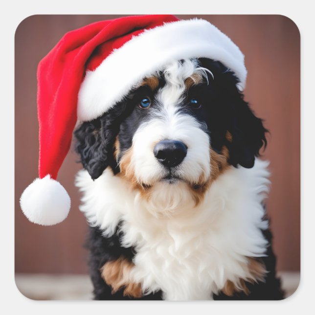 Adesivo Quadrado Bernedoodle Christmas (Frente)