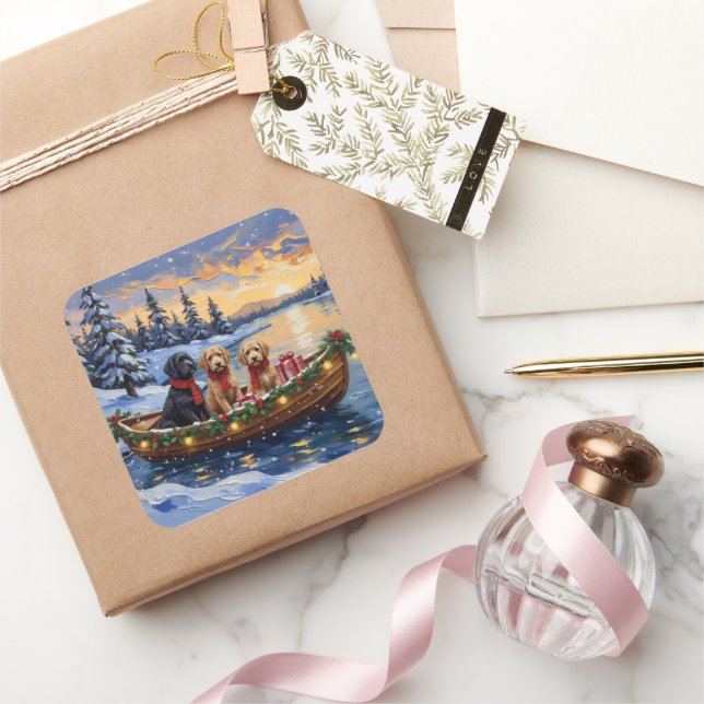 Adesivo Quadrado Bernedoodle Christmas Boat Holiday (Presentear)