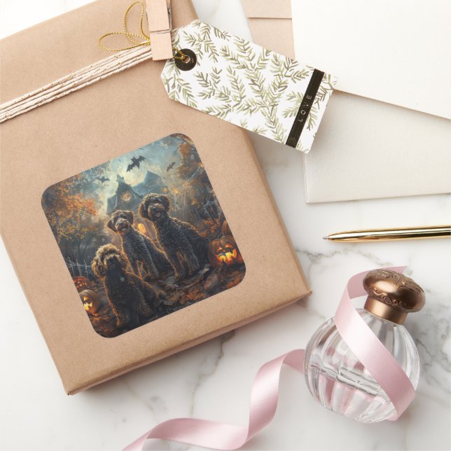 Adesivo Quadrado Bernedoodle Halloween Night Doggy Delight (Presentear)