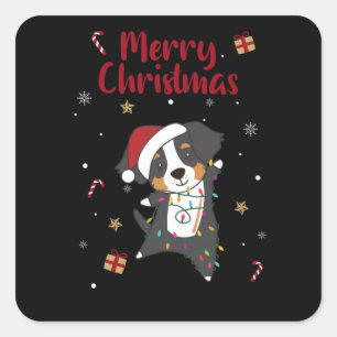 Adesivo Quadrado Bernese Feliz Natal Cães Felizes