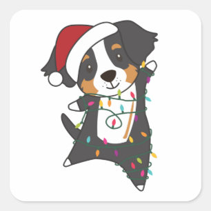 Adesivo Quadrado Bernese Feliz Natal Cães Felizes