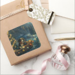 Adesivo Quadrado Bernese Mountain Christmas Voyage festiva<br><div class="desc">Mergulhe na magia da temporada de férias com esta ilustração lindamente detalhada, mostrando um cachorro orgulhoso sentado em um barco festivamente decorado, deslizando através de um lago de Natal sereno. As luzes cintilantes dos pinheiros próximos refletem sobre a água, lançando um brilho quente e festivo que melhora o conforto ambiente....</div>