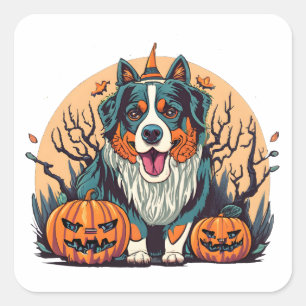 Adesivo Quadrado Bernese Mountain Dog Spooky Halloween