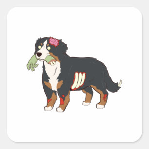 Adesivo Quadrado Bernese Mountain Dog Zombie Halloween