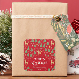 Adesivo Quadrado Berrendas de Aquarela e Árvore de Natal -