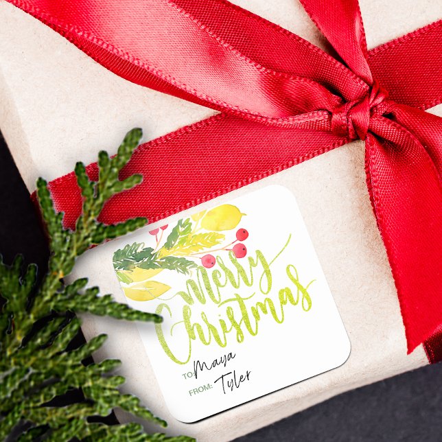 Adesivo Quadrado Berries de inverno de 2012 para e de (Winter Christmas Berries | Gift Tag Sticker)