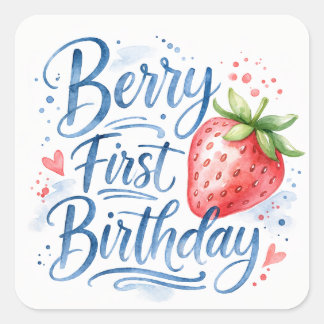 Adesivo Quadrado Berry First Birthday for Girls Sticker