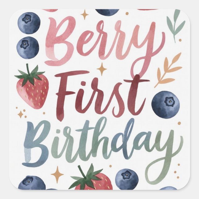 Adesivo Quadrado Berry First Birthday for Girls Sticker (Frente)