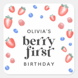 Adesivo Quadrado Berry First Birthday Strawberry