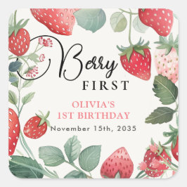 Adesivo Quadrado Berry First Floral primeiro aniversario