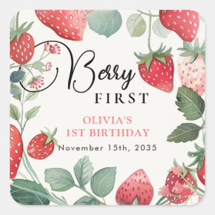 Adesivo Quadrado Berry First Floral primeiro aniversario